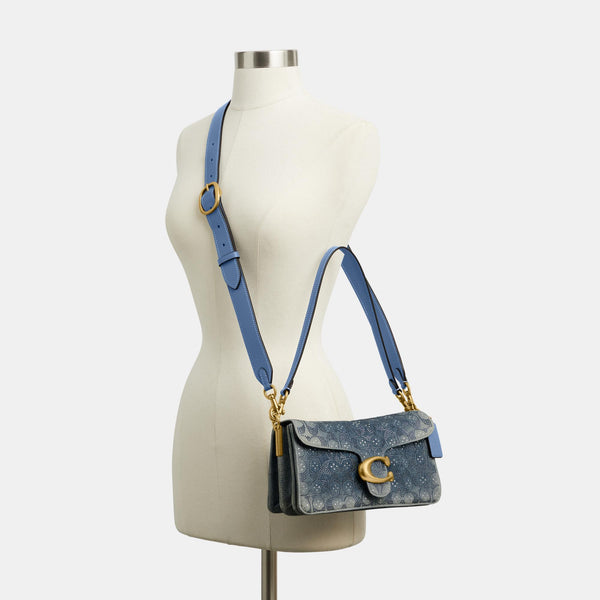 Tabby Shoulder Bag 26 in Regenerative Cotton Denim with Crystal Signature