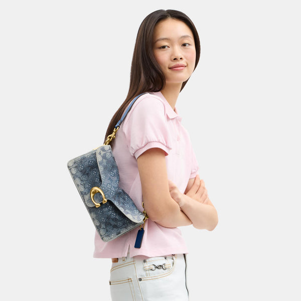 Tabby Shoulder Bag 26 in Regenerative Cotton Denim with Crystal Signature