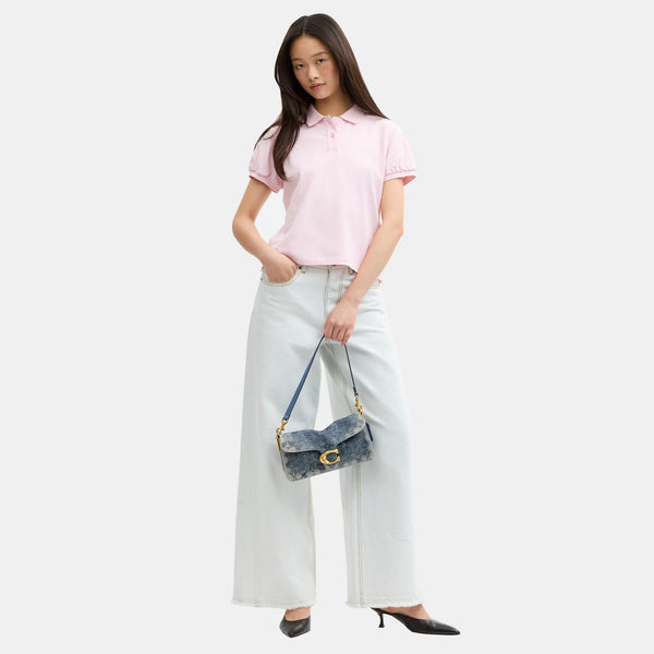 Tabby Shoulder Bag 26 in Regenerative Cotton Denim with Crystal Signature
