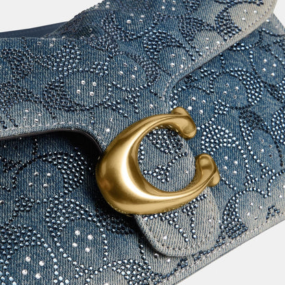 CEN85-Tabby Shoulder Bag 26 in Regenerative Cotton Denim with Crystal Signature-B4/Denim