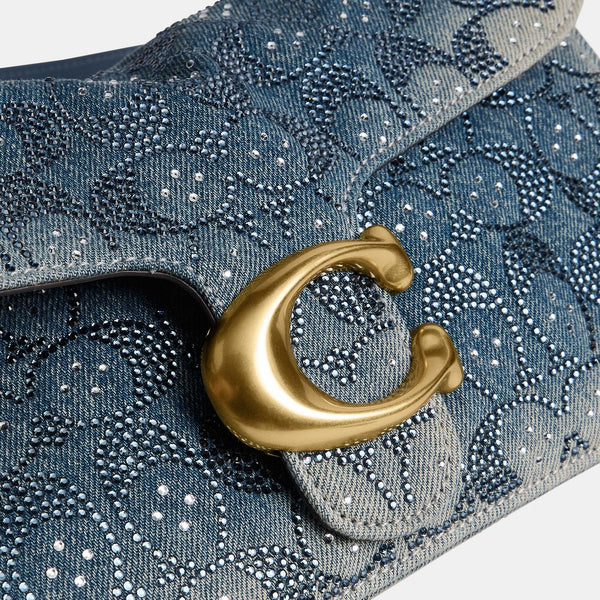 Tabby Shoulder Bag 26 in Regenerative Cotton Denim with Crystal Signature