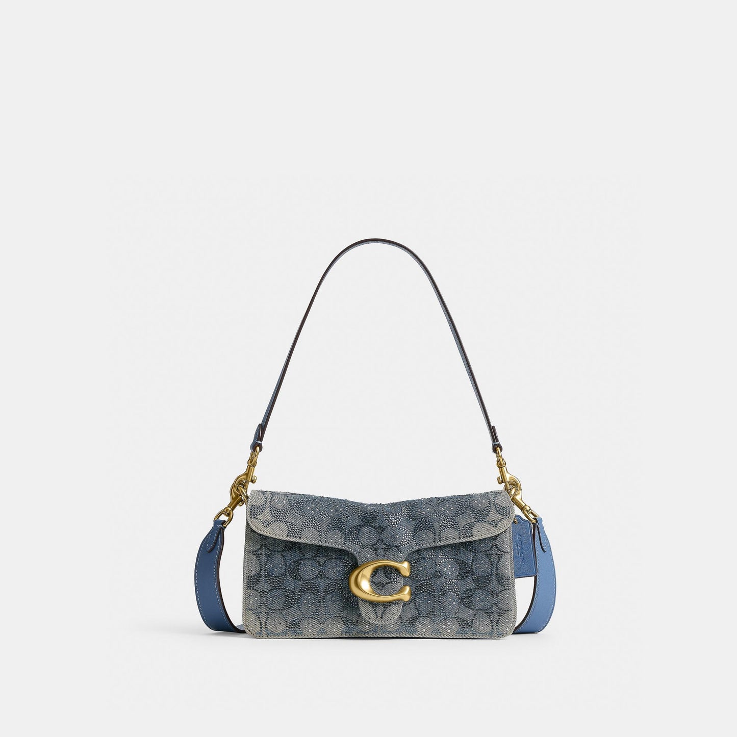 CEN85-Tabby Shoulder Bag 26 in Regenerative Cotton Denim with Crystal Signature-B4/Denim