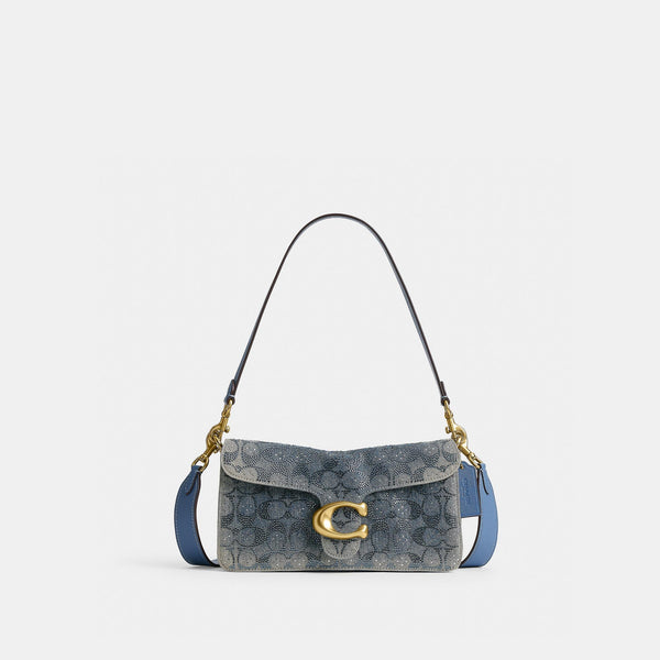 Tabby Shoulder Bag 26 in Regenerative Cotton Denim with Crystal Signature