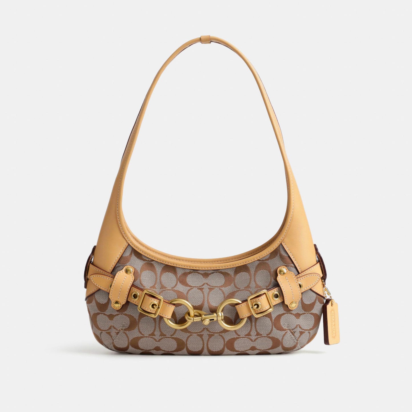 CEN87-Belted Ergo Shoulder Bag 26 in Signature Jacquard-B4/Khaki Light Peach