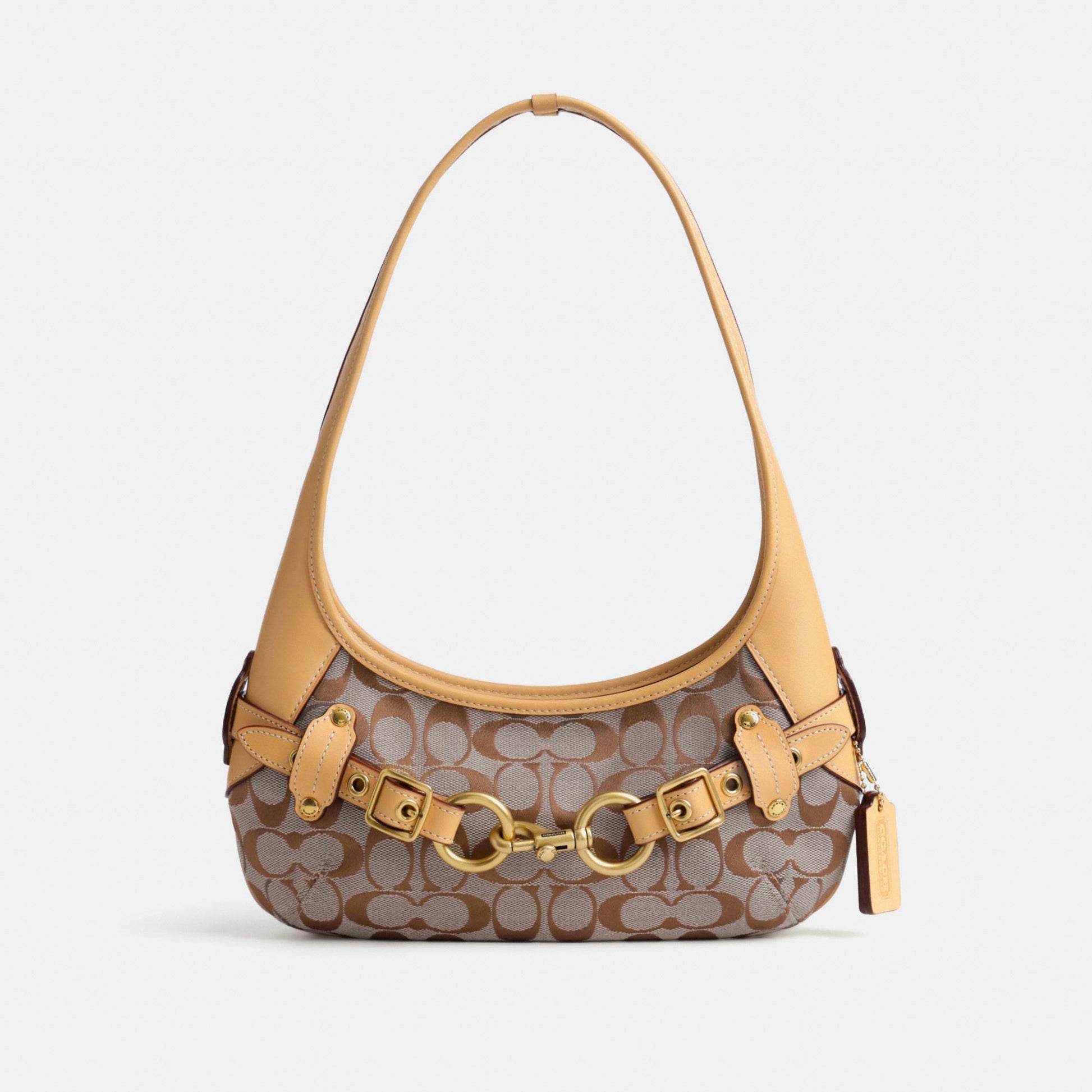 CEN87-Belted Ergo Shoulder Bag 26 in Signature Jacquard-B4/Khaki Light Peach