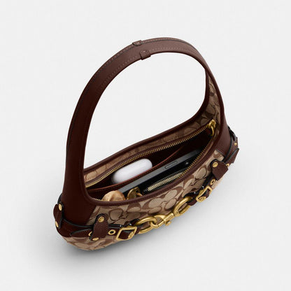 CEN87-Belted Ergo Shoulder Bag 26 in Signature Jacquard-B4/Khaki Maple