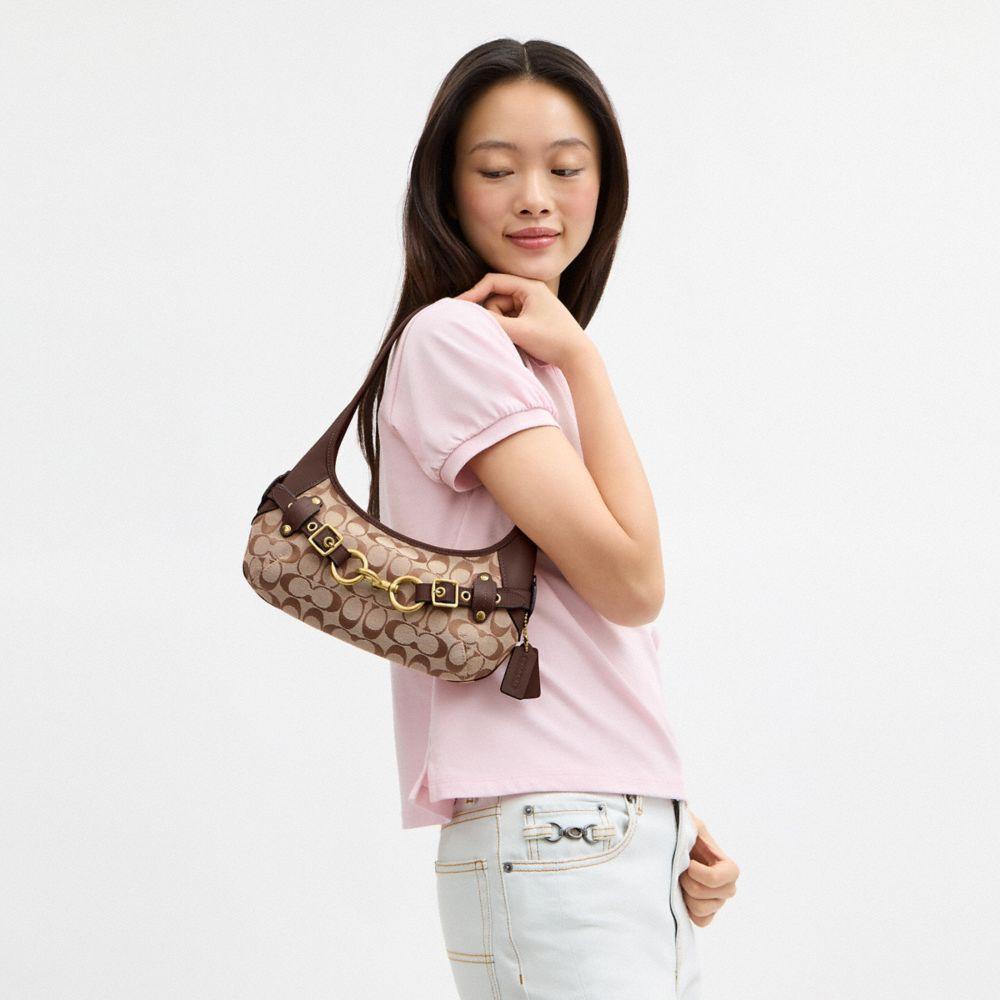 CEN87-Belted Ergo Shoulder Bag 26 in Signature Jacquard-B4/Khaki Maple