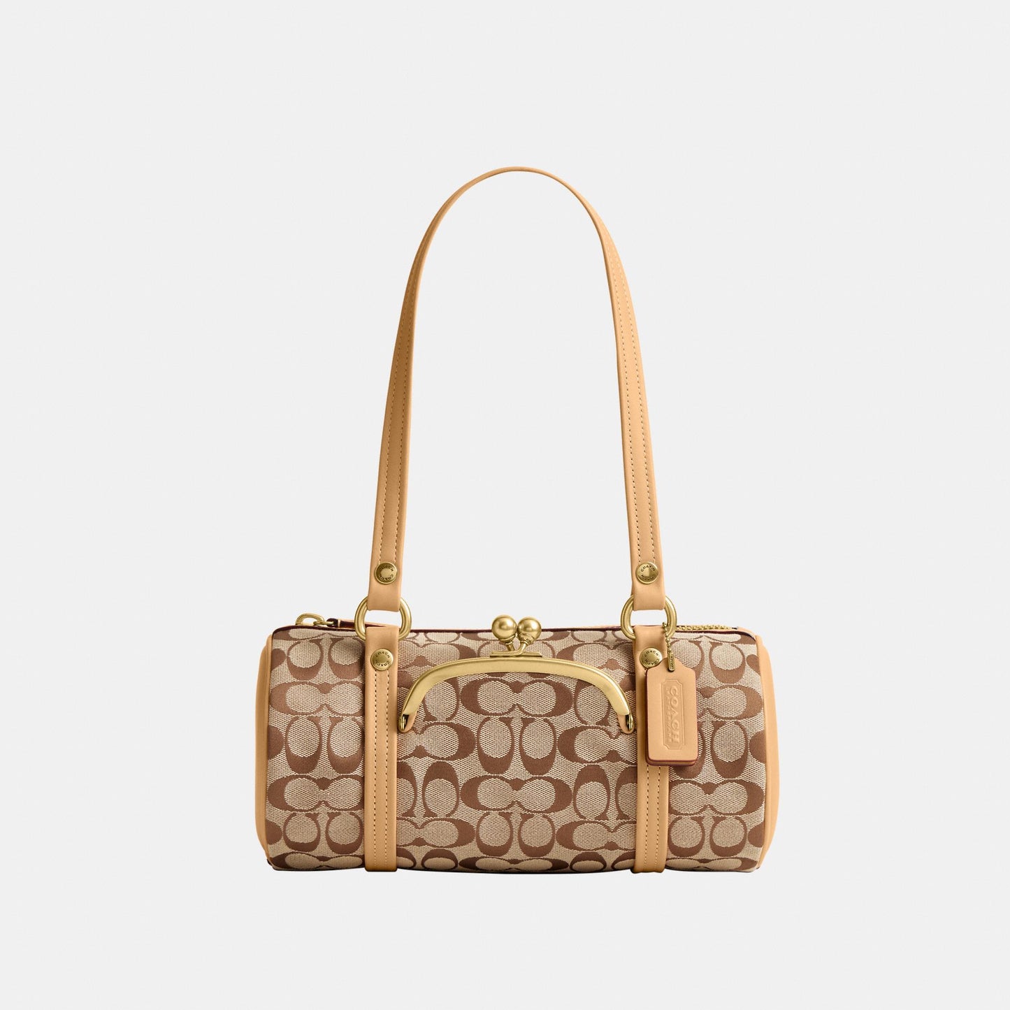 CEN91-Kisslock Barrel Bag 28 in Signature Jacquard-B4/Khaki Light Peach