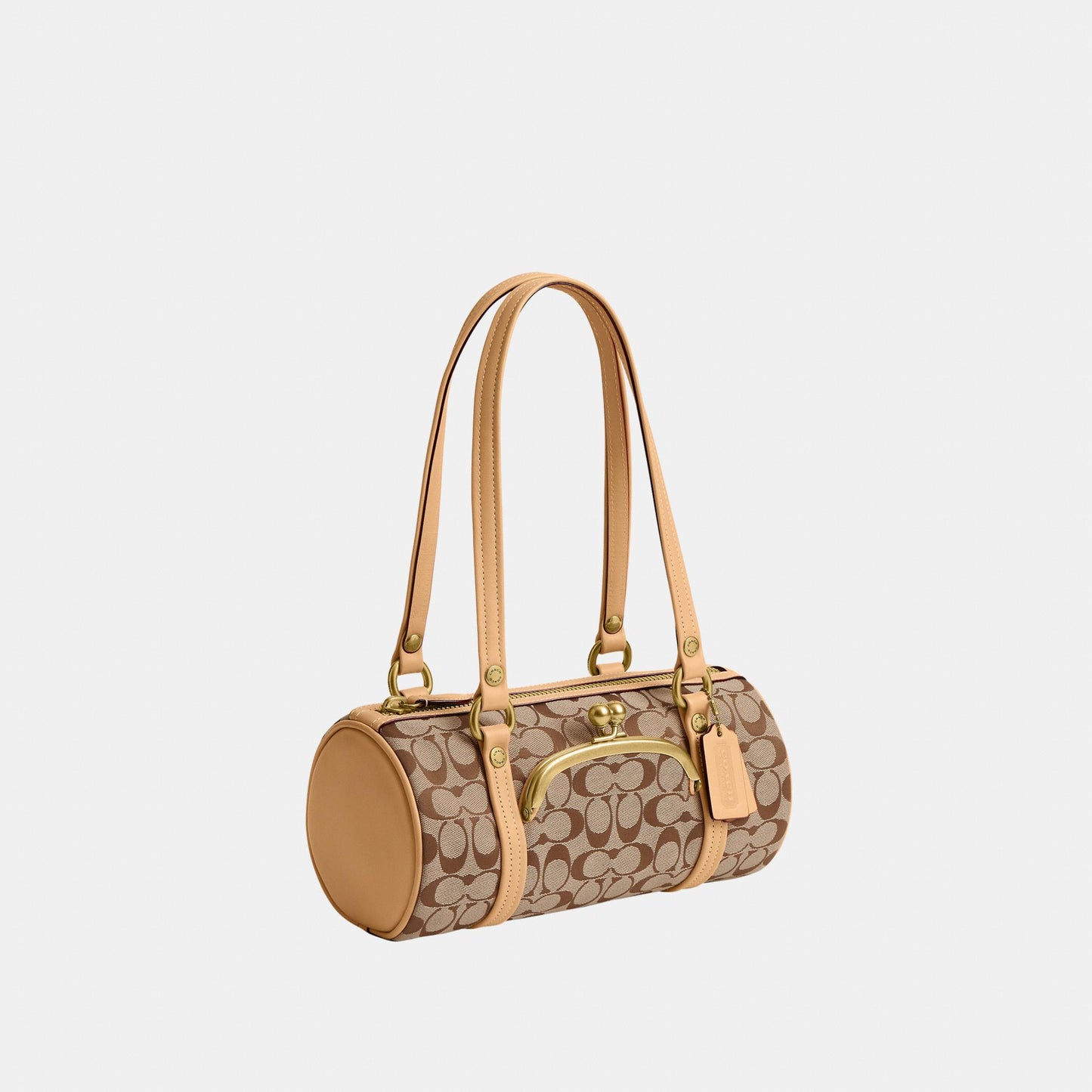 CEN91-Kisslock Barrel Bag 28 in Signature Jacquard-B4/Khaki Light Peach