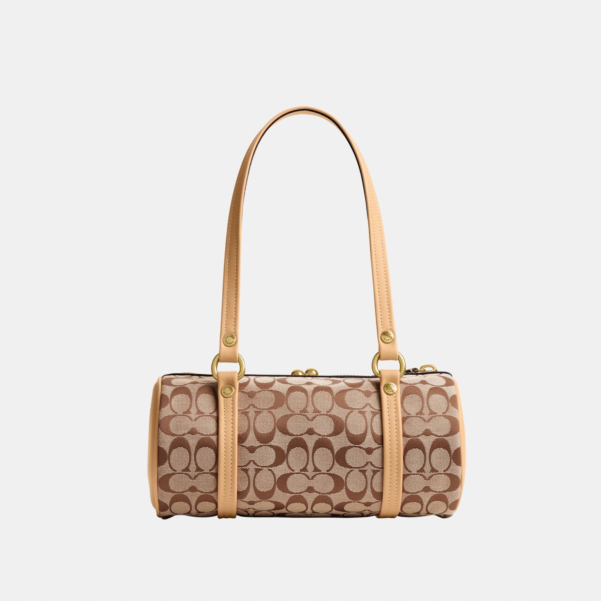 CEN91-Kisslock Barrel Bag 28 in Signature Jacquard-B4/Khaki Light Peach