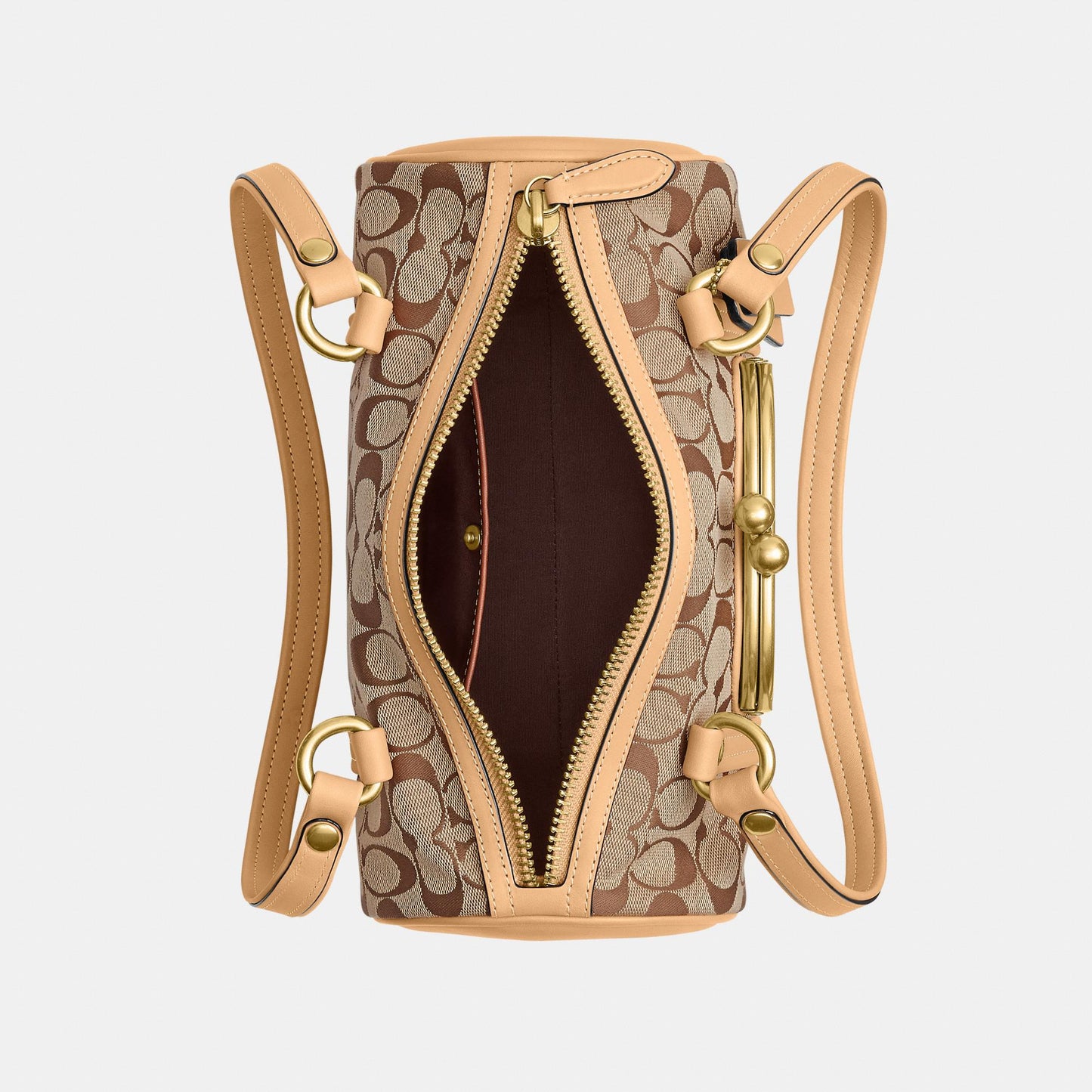 CEN91-Kisslock Barrel Bag 28 in Signature Jacquard-B4/Khaki Light Peach