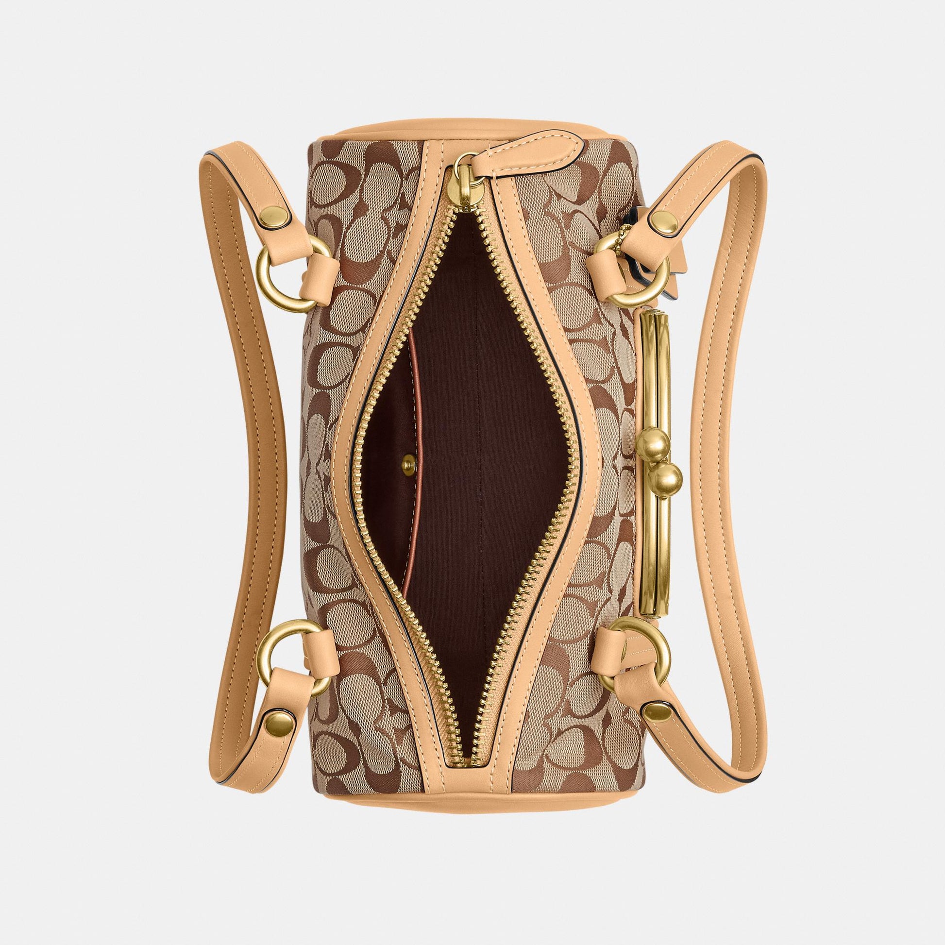 CEN91-Kisslock Barrel Bag 28 in Signature Jacquard-B4/Khaki Light Peach
