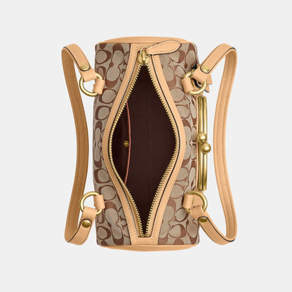 CEN91-Kisslock Barrel Bag 28 in Signature Jacquard-B4/Khaki Light Peach