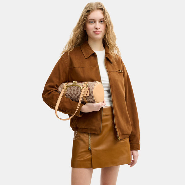 Kisslock Barrel Bag 28 in Signature Jacquard