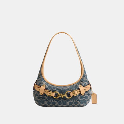 CEN94-Belted Ergo Shoulder Bag 26 in Signature Regenerative Cotton Denim-B4/Denim