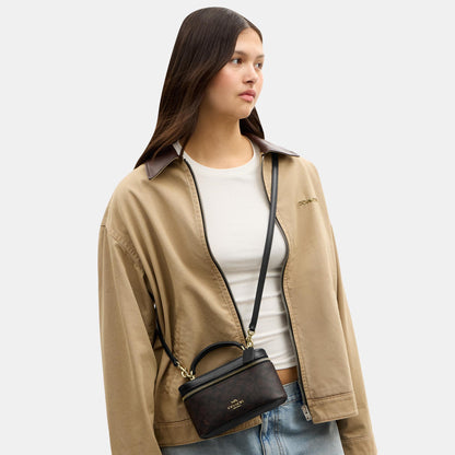 CEO23-Rainer Crossbody Bag 18 in Signature Canvas-Im/Walnut/Black