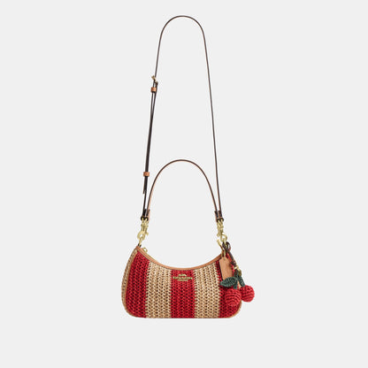 CER34-Teri Shoulder Bag with Stripes and Charm-Im/Red/Tan