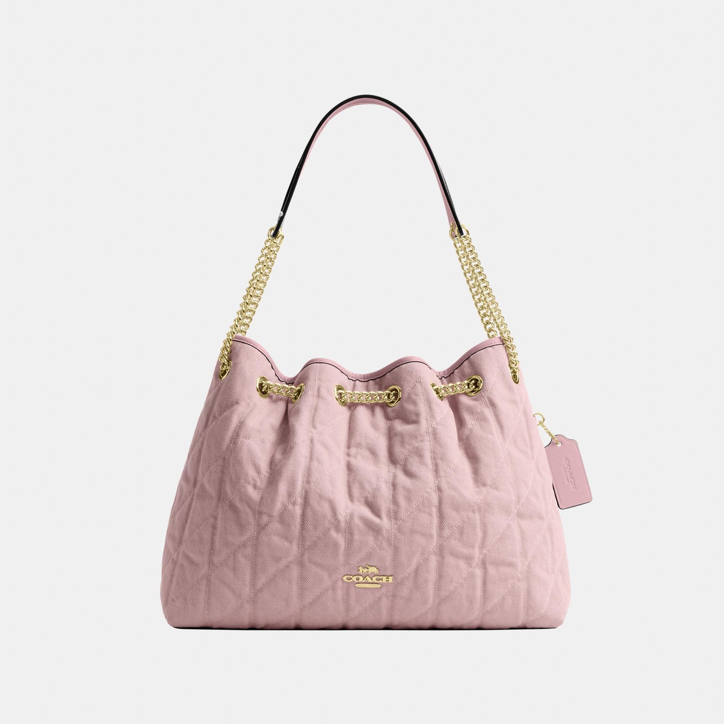 CER79-Evelyn Shoulder Bag in Loved Denim with Quilting and Charm-Im/Light Pink