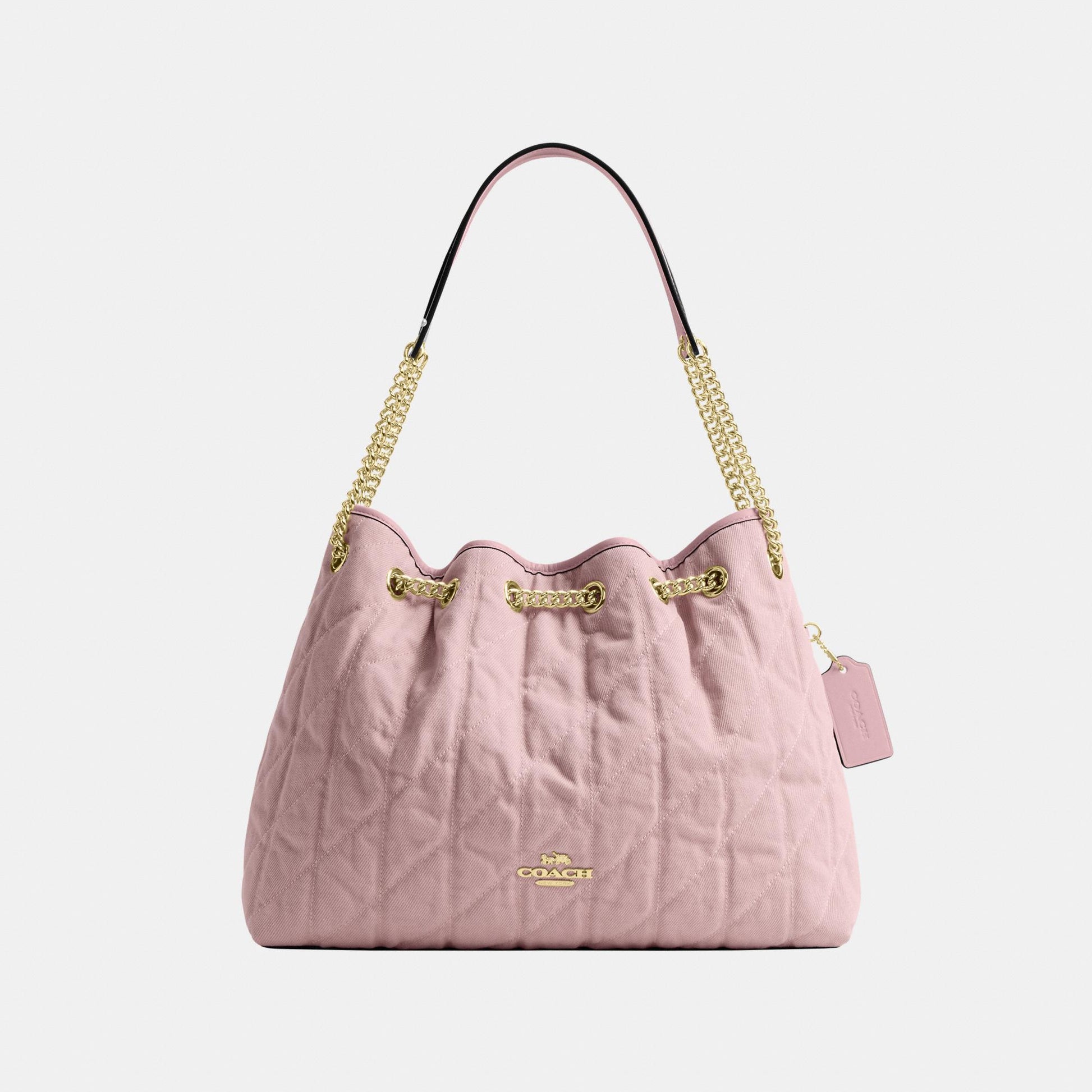 CER79-Evelyn Shoulder Bag in Loved Denim with Quilting and Charm-Im/Light Pink