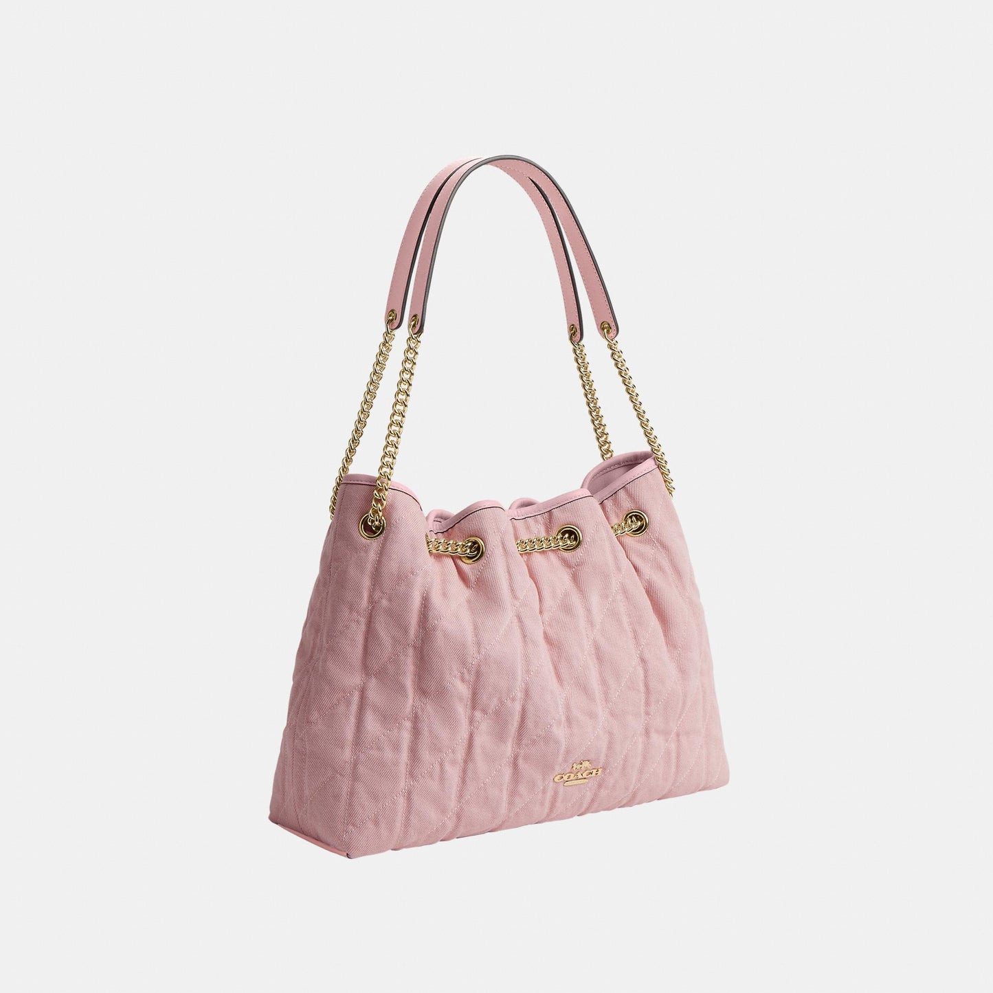 CER79-Evelyn Shoulder Bag in Loved Denim with Quilting and Charm-Im/Light Pink