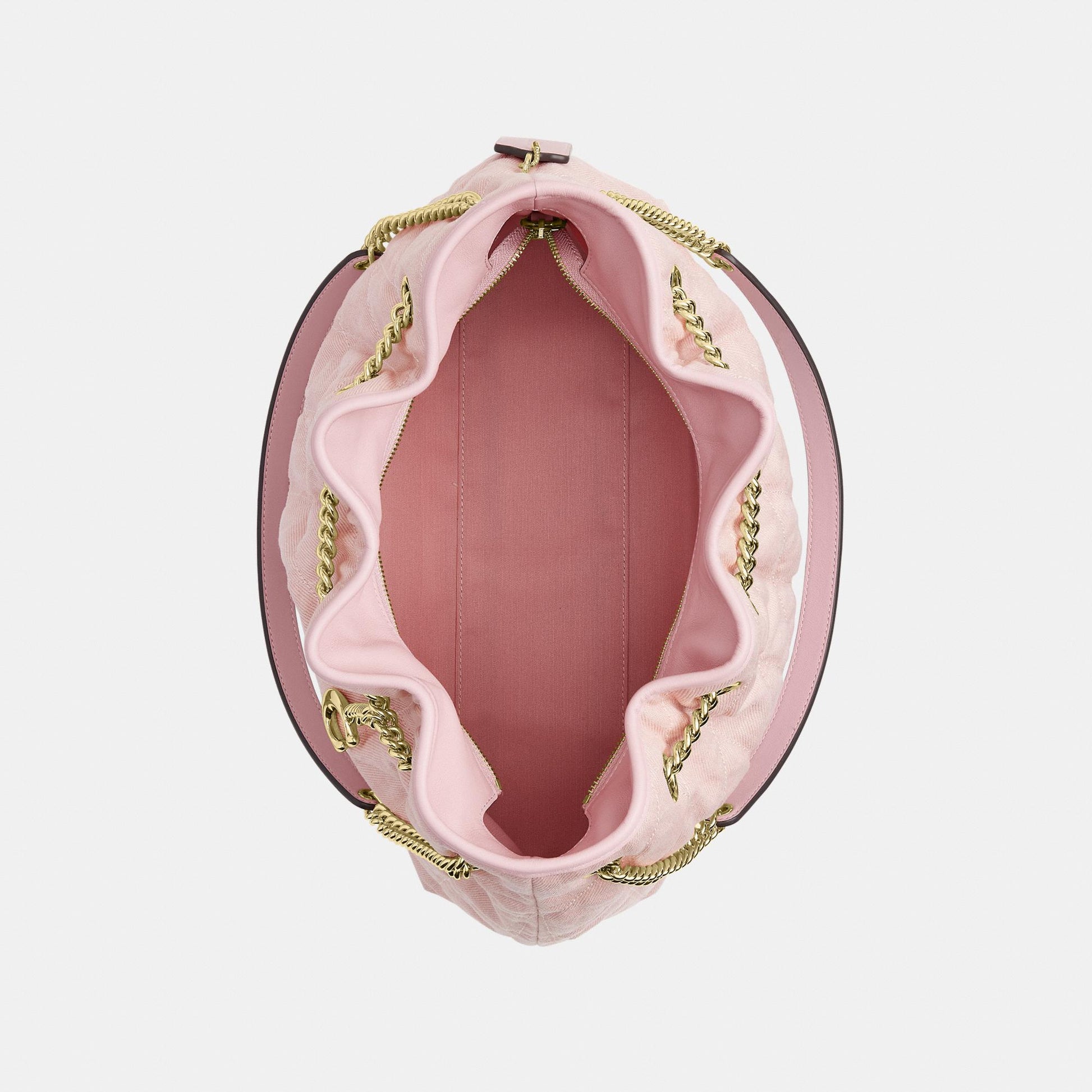 CER79-Evelyn Shoulder Bag in Loved Denim with Quilting and Charm-Im/Light Pink