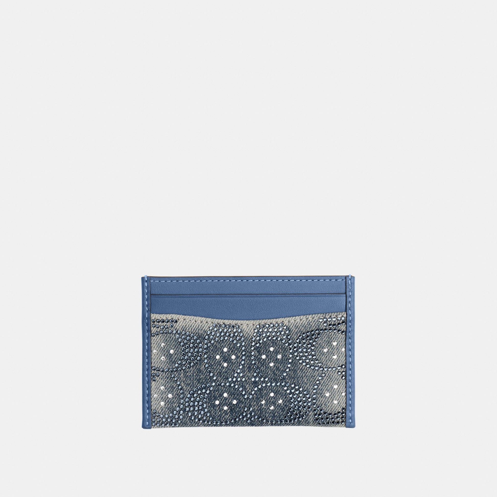 CER89-Essential Card Case in Regenerative Cotton Denim with Crystal Signature-B4/Denim