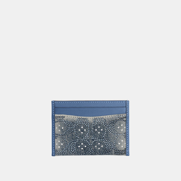 Essential Card Case in Regenerative Cotton Denim with Crystal Signature