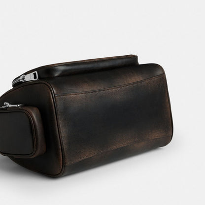 CES83-Rowan Satchel Bag With Pockets In Loved Leather-Sv/Black Brown