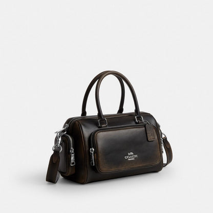 CES83-Rowan Satchel Bag With Pockets In Loved Leather-Sv/Black Brown