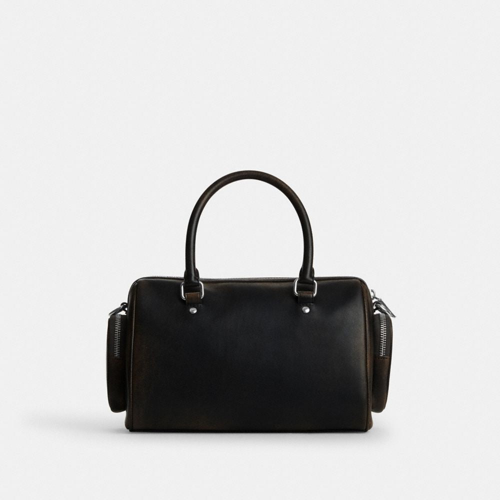 CES83-Rowan Satchel Bag With Pockets In Loved Leather-Sv/Black Brown