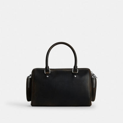 CES83-Rowan Satchel Bag With Pockets In Loved Leather-Sv/Black Brown