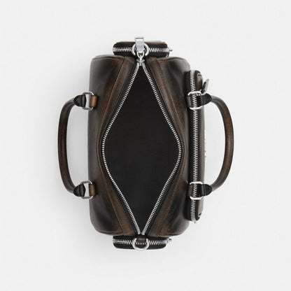 CES83-Rowan Satchel Bag With Pockets In Loved Leather-Sv/Black Brown