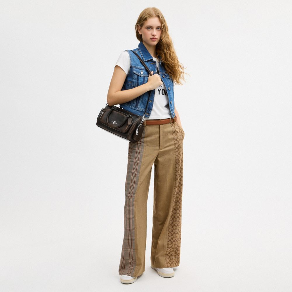 CES83-Rowan Satchel Bag With Pockets In Loved Leather-Sv/Black Brown