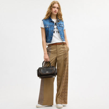 CES83-Rowan Satchel Bag With Pockets In Loved Leather-Sv/Black Brown
