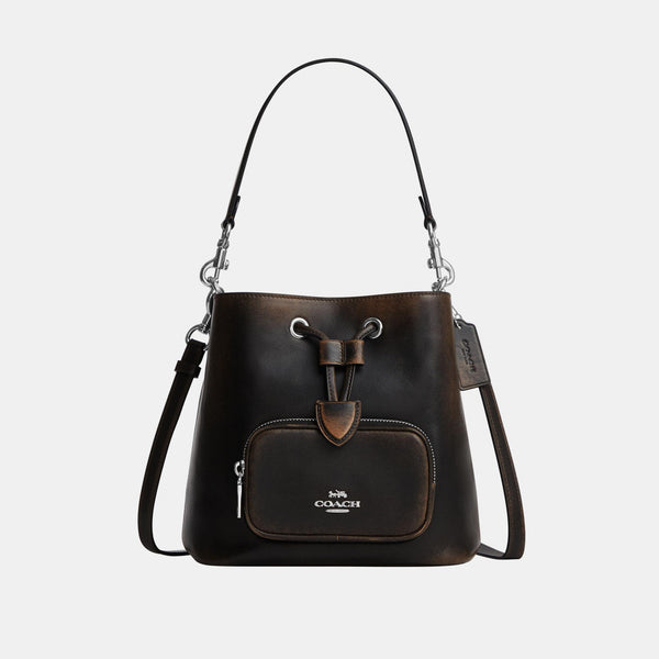 Rowan Bucket Bag with Pocket in Loved Leather