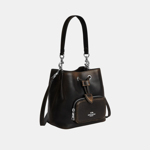 Rowan Bucket Bag with Pocket in Loved Leather