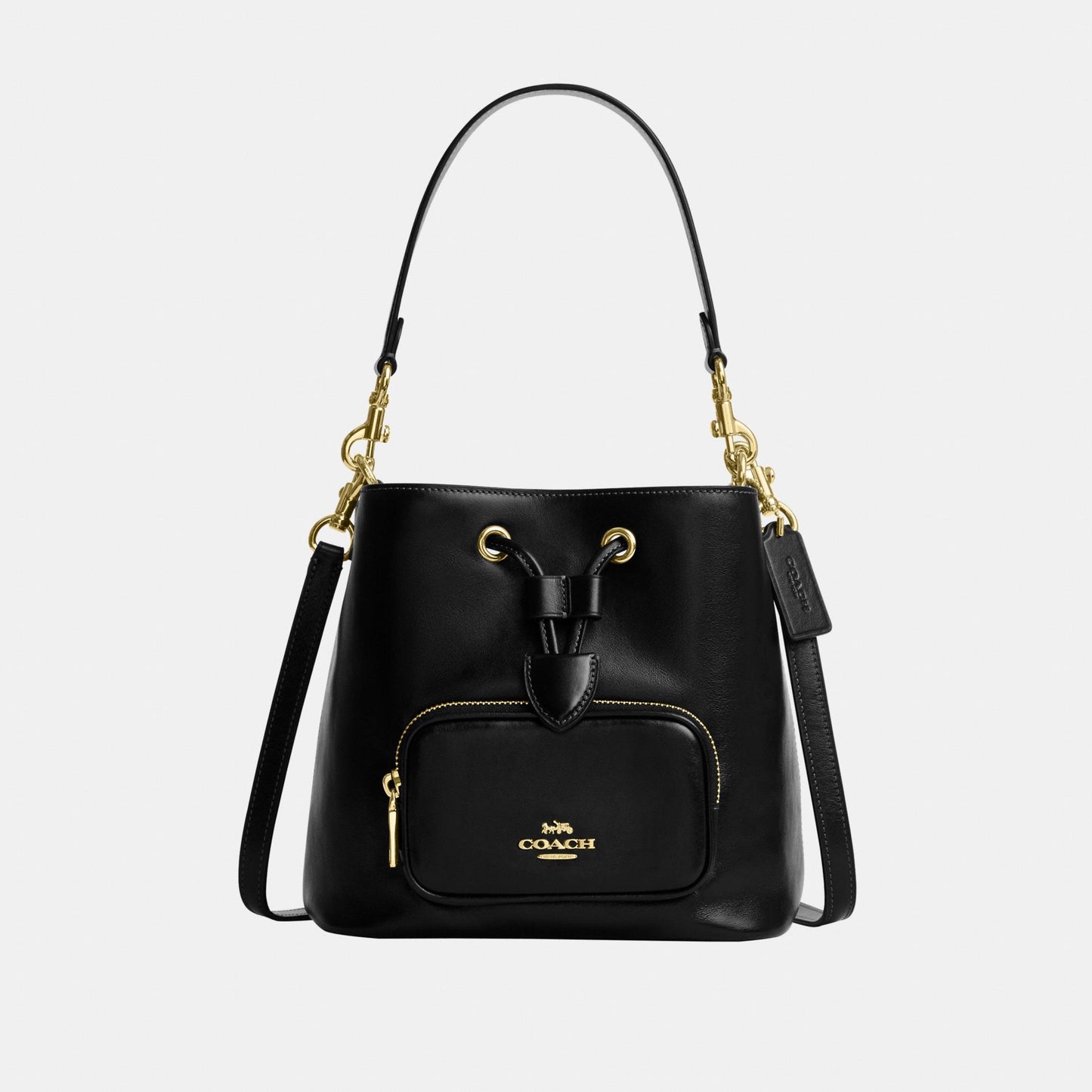 CES95-Rowan Bucket Bag with Pocket in Matte Crinkle Leather-Im/Black