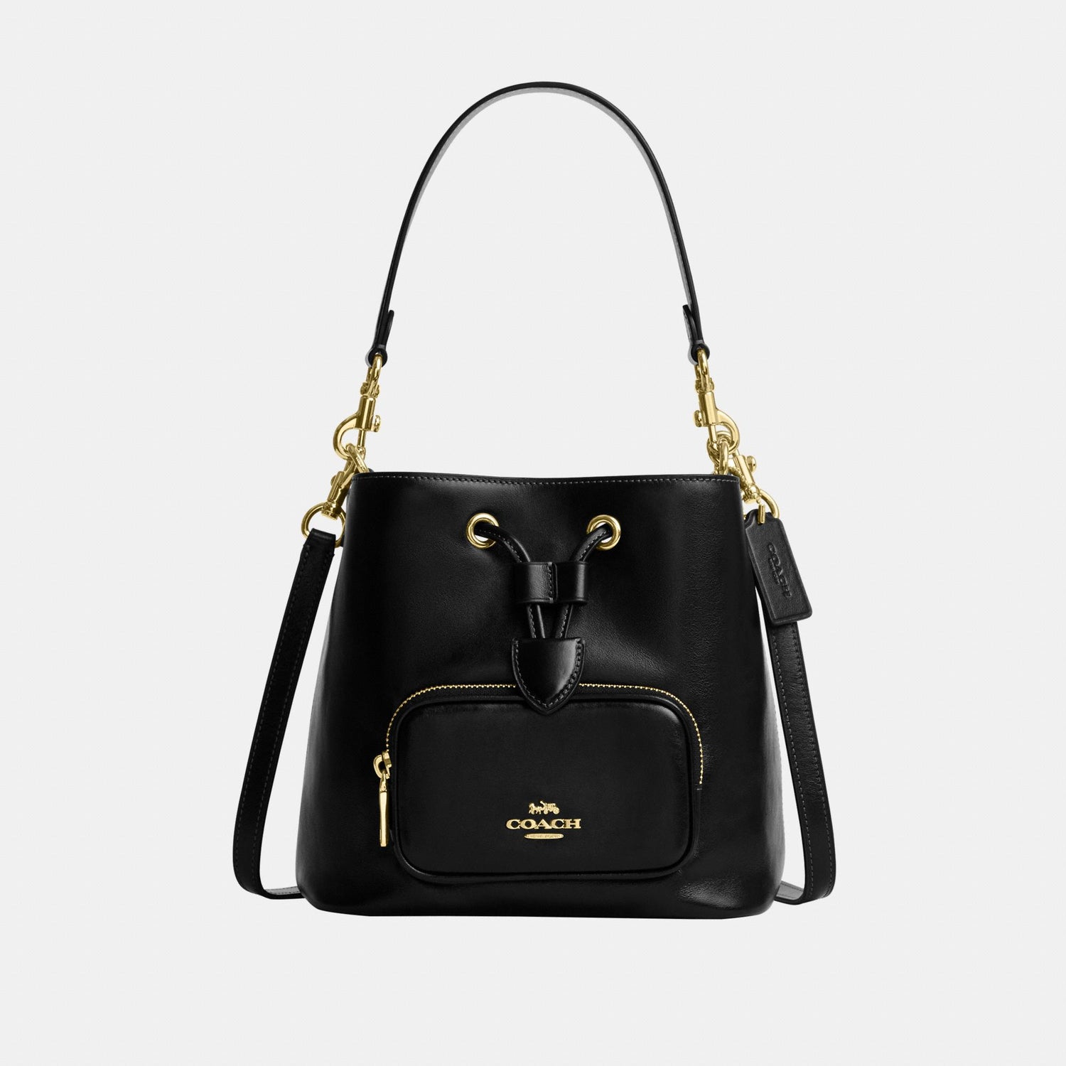 CES95-Rowan Bucket Bag with Pocket in Matte Crinkle Leather-Im/Black
