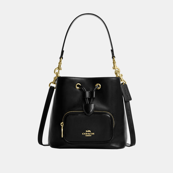 Rowan Bucket Bag with Pocket in Matte Crinkle Leather