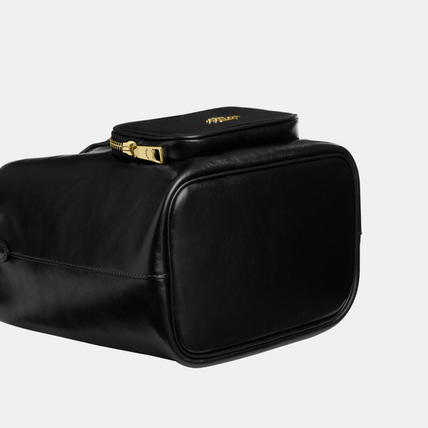 Rowan Bucket Bag with Pocket in Matte Crinkle Leather