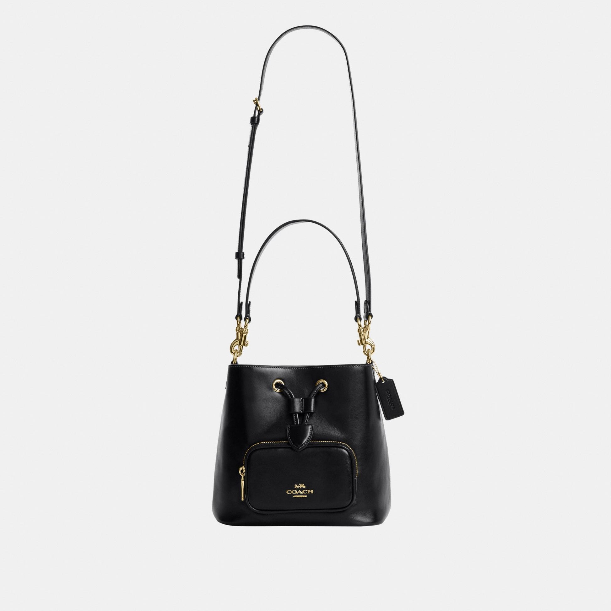 CES95-Rowan Bucket Bag with Pocket in Matte Crinkle Leather-Im/Black