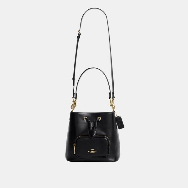 Rowan Bucket Bag with Pocket in Matte Crinkle Leather