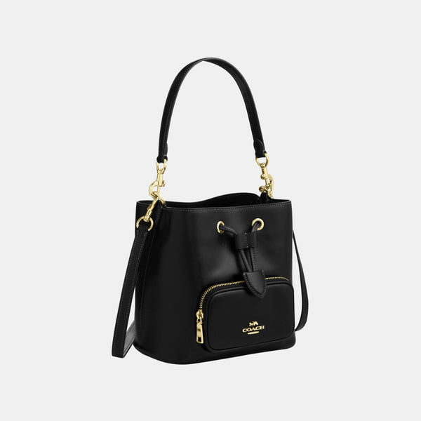 Rowan Bucket Bag with Pocket in Matte Crinkle Leather