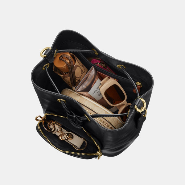 Rowan Bucket Bag with Pocket in Matte Crinkle Leather