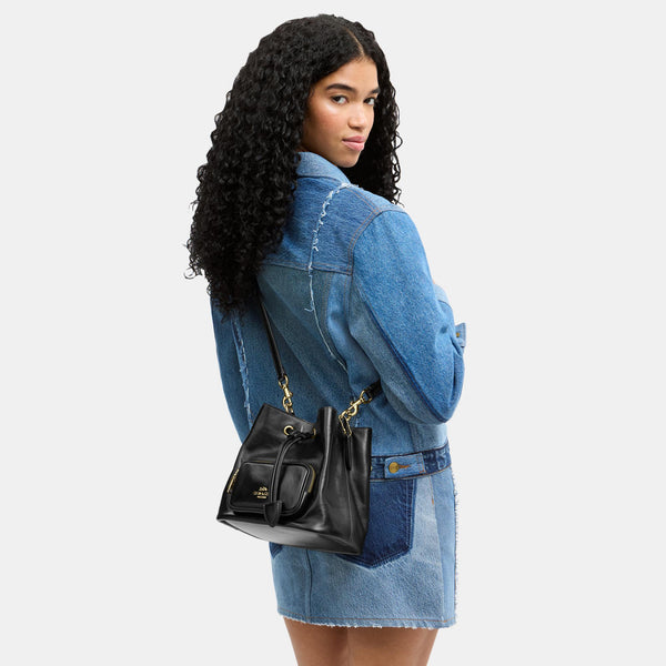 Rowan Bucket Bag with Pocket in Matte Crinkle Leather