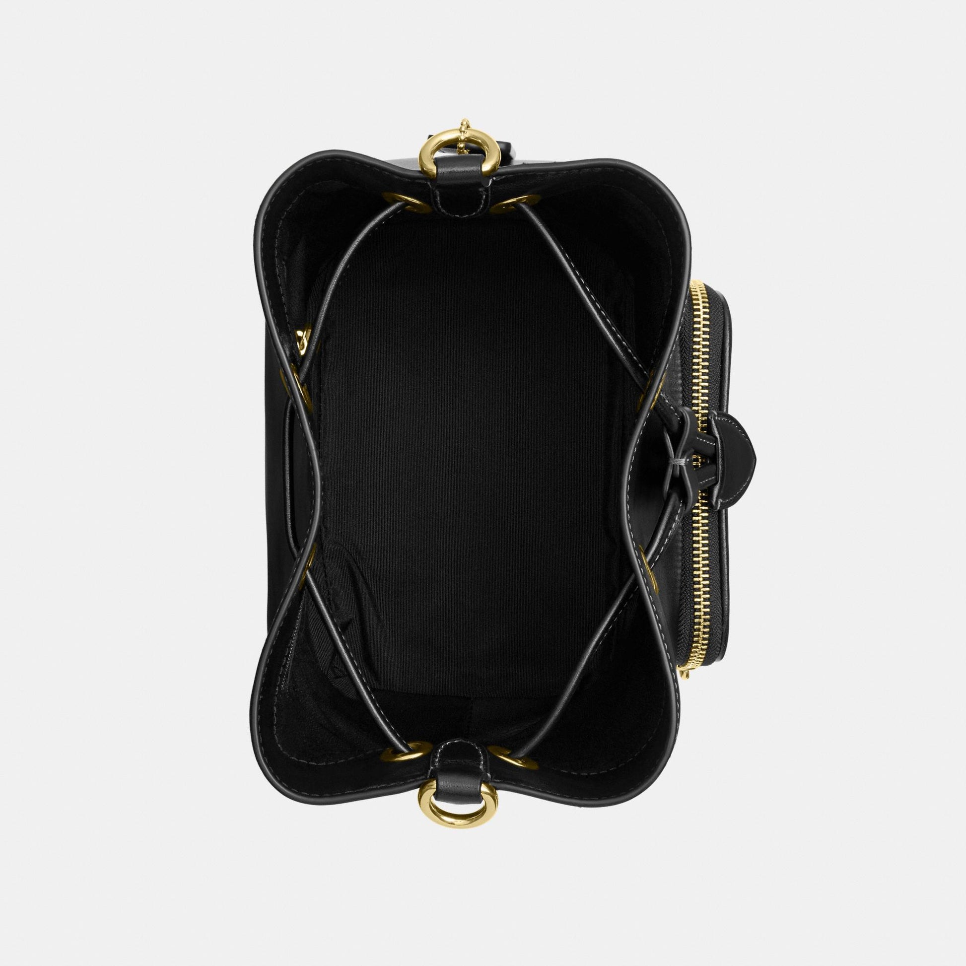 CES95-Rowan Bucket Bag with Pocket in Matte Crinkle Leather-Im/Black