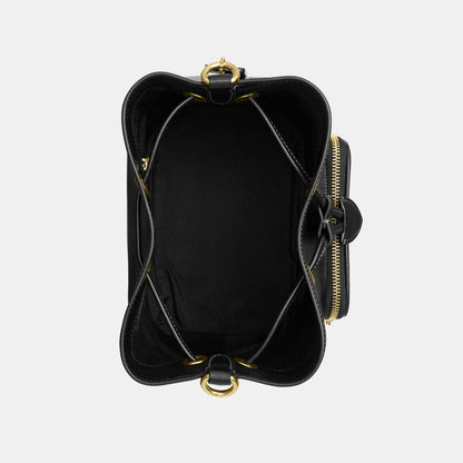 CES95-Rowan Bucket Bag with Pocket in Matte Crinkle Leather-Im/Black