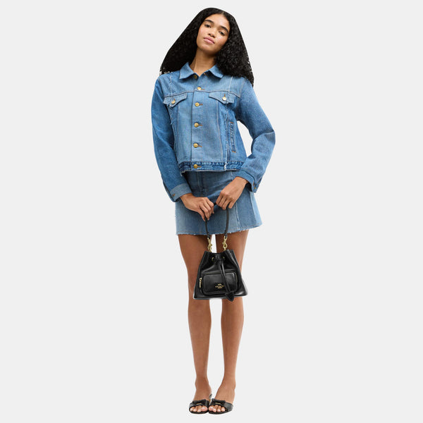 Rowan Bucket Bag with Pocket in Matte Crinkle Leather
