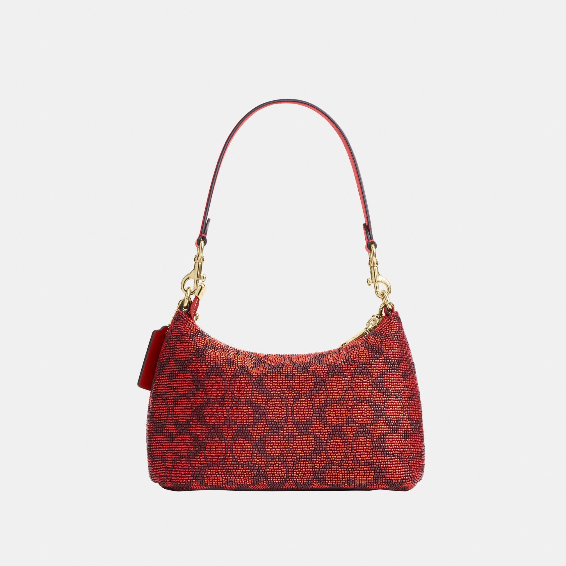 CET14-Teri Shoulder Bag in Signature Beaded Satin-Im/Crimson
