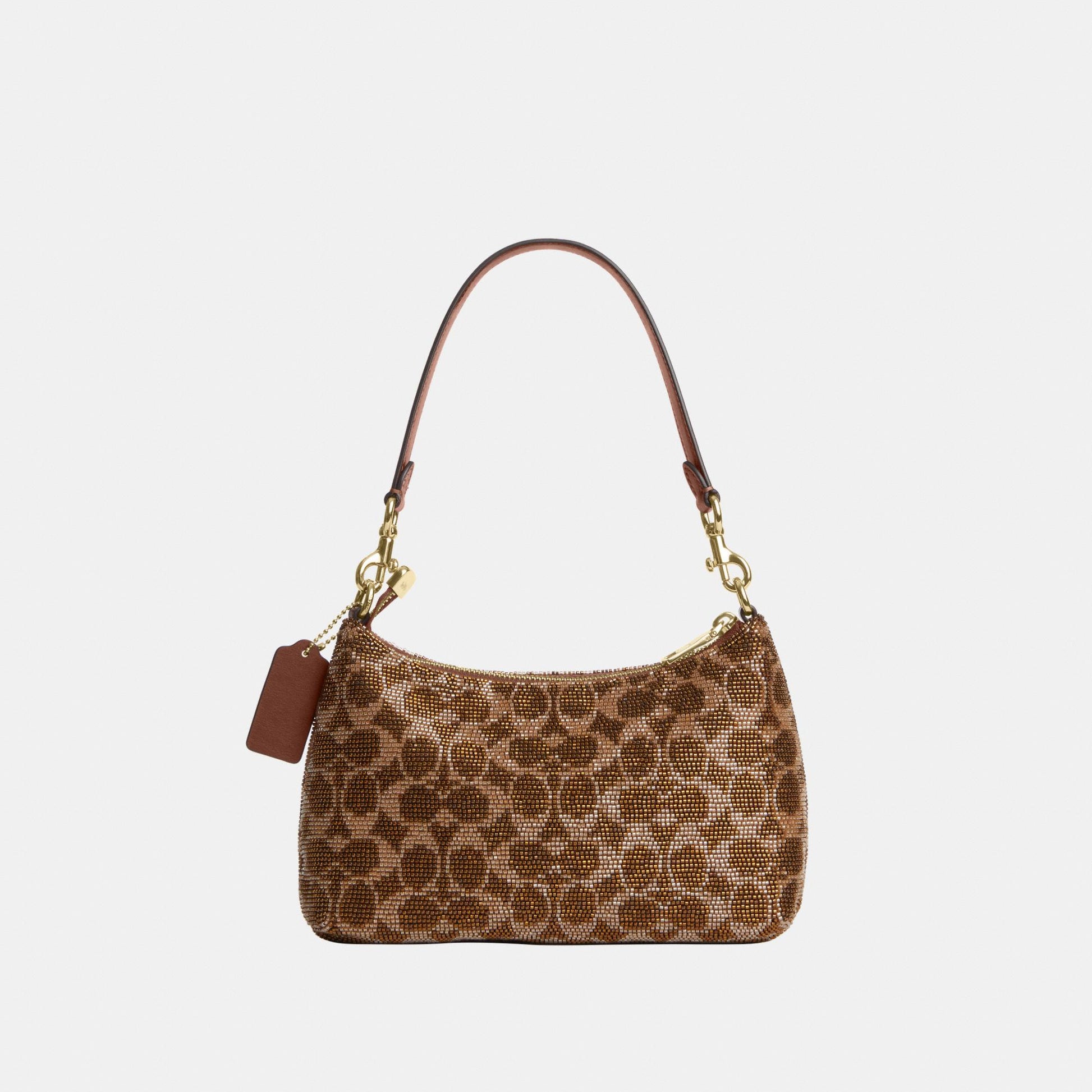 CET14-Teri Shoulder Bag in Signature Beaded Satin-Im/Tan